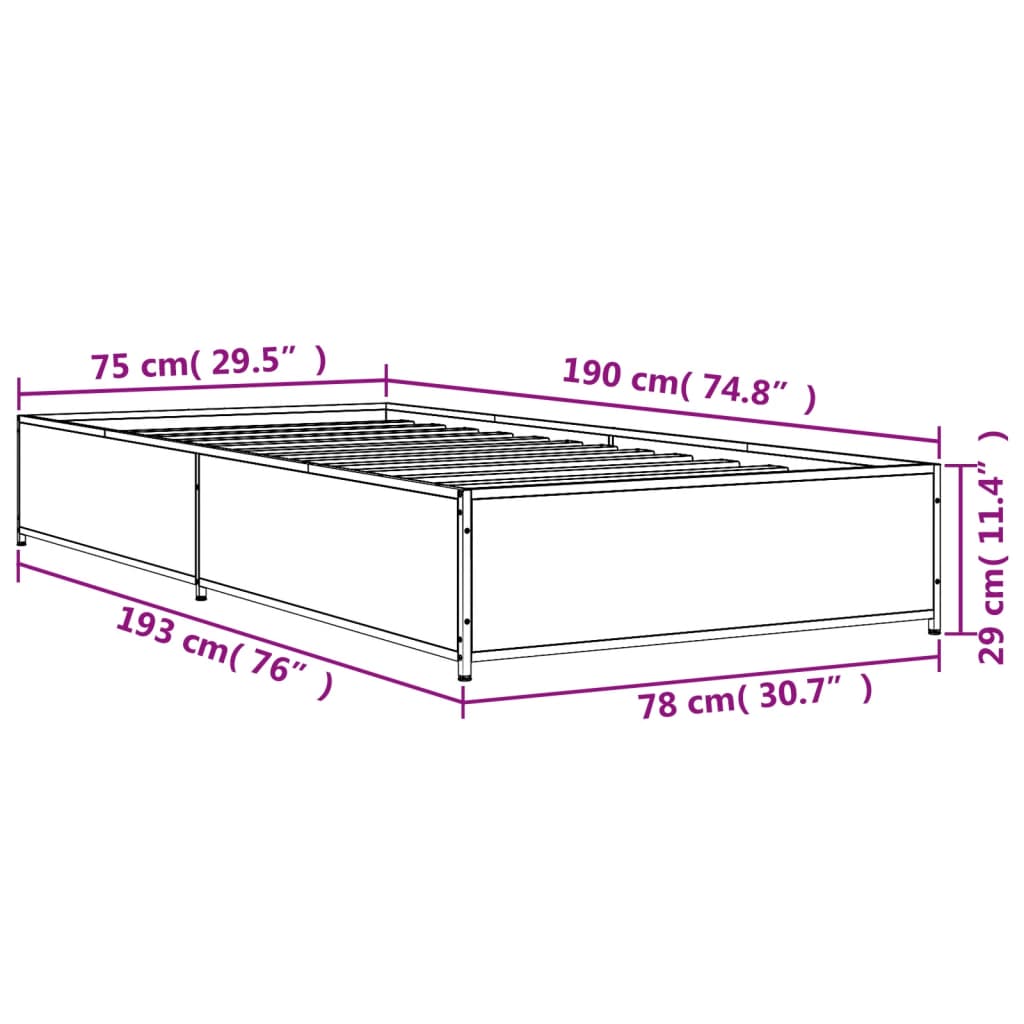 Bettgestell Räuchereiche 75x190 cm Holzwerkstoff und Metall