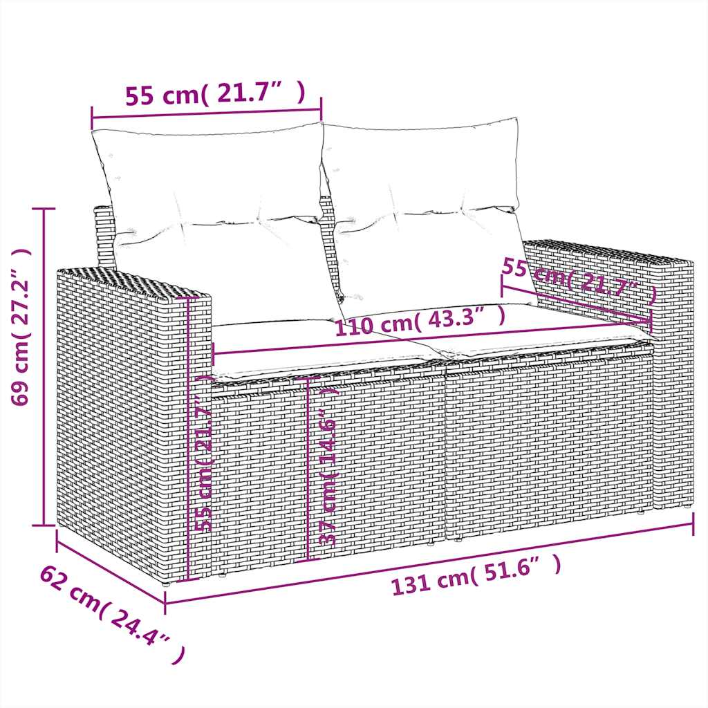 10-tlg. Garten-Sofagarnitur mit Kissen Schwarz Poly Rattan