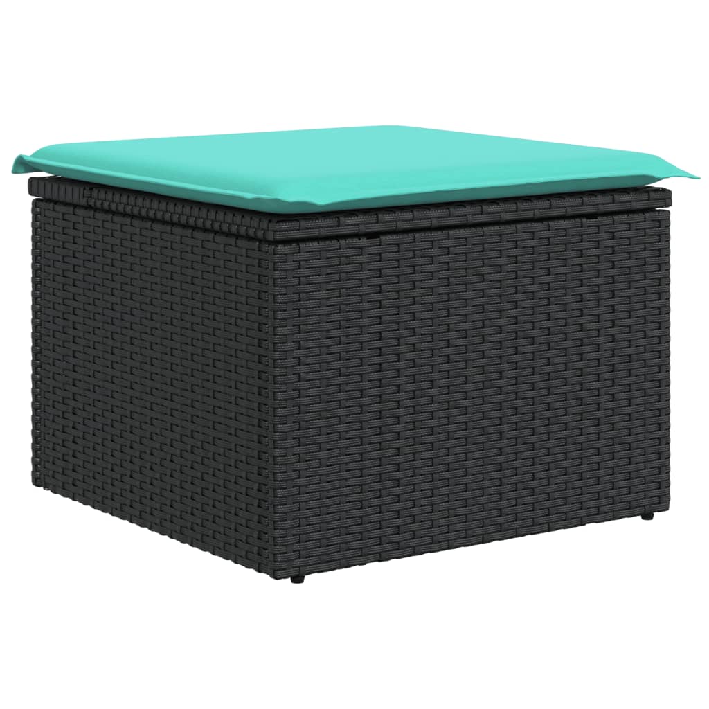 10-teiliges Gartensofa-Set mit Kissen, schwarzes Polyrattan
