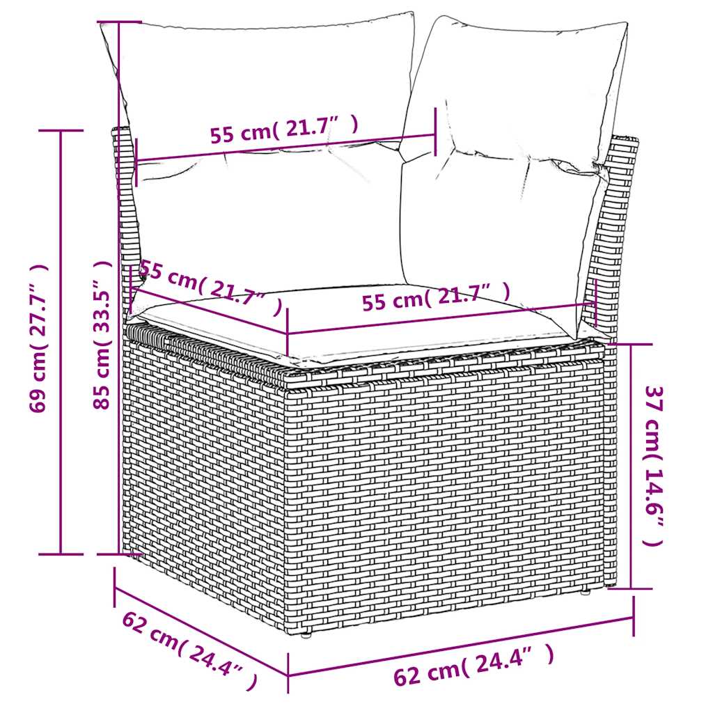 10-teiliges Gartensofa-Set mit Kissen, braun, Polyrattan