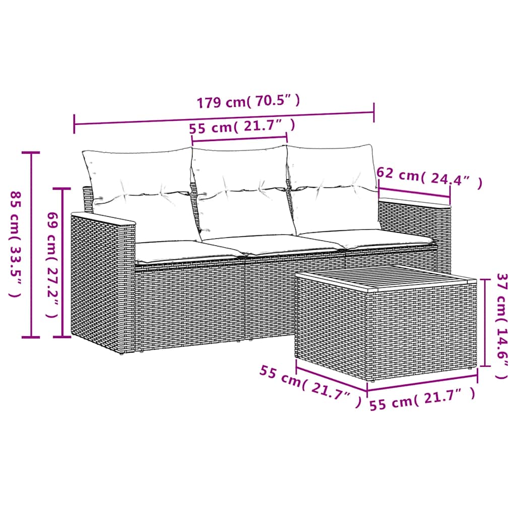 4-tlg. Garten-Sofagarnitur mit Kissen Schwarz Poly Rattan