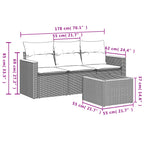 4-teiliges Gartensofa-Set mit Kissen, grau, Polyrattan