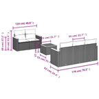 6-teiliges Gartensofa-Set mit Kissen, grau, Polyrattan