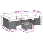 8-teiliges Gartensofa-Set mit Kissen, grau, Polyrattan