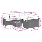 9-teiliges Gartensofa-Set mit Kissen, grau, Polyrattan
