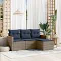 4-teiliges Gartensofa-Set mit Kissen, grau, Polyrattan