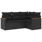 4-tlg. Garten-Sofagarnitur mit Kissen Schwarz Poly Rattan
