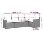 5-teiliges Gartensofa-Set mit Kissen, schwarzes Polyrattan