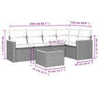 6-teiliges Gartensofa-Set mit Kissen, schwarzes Polyrattan