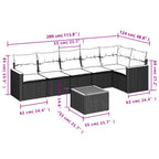 7-teiliges Gartensofa-Set mit Kissen, schwarzes Polyrattan