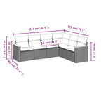 6-teiliges Gartensofa-Set mit Kissen, schwarzes Polyrattan