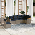 6-teiliges Gartensofa-Set mit Kissen, grau, Polyrattan