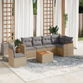7-tlg. Garten-Sofagarnitur mit Kissen Beige Poly Rattan