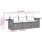 3-tlg. Garten-Sofagarnitur mit Kissen Schwarz Poly Rattan