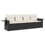 4-tlg. Garten-Sofagarnitur mit Kissen Schwarz Poly Rattan