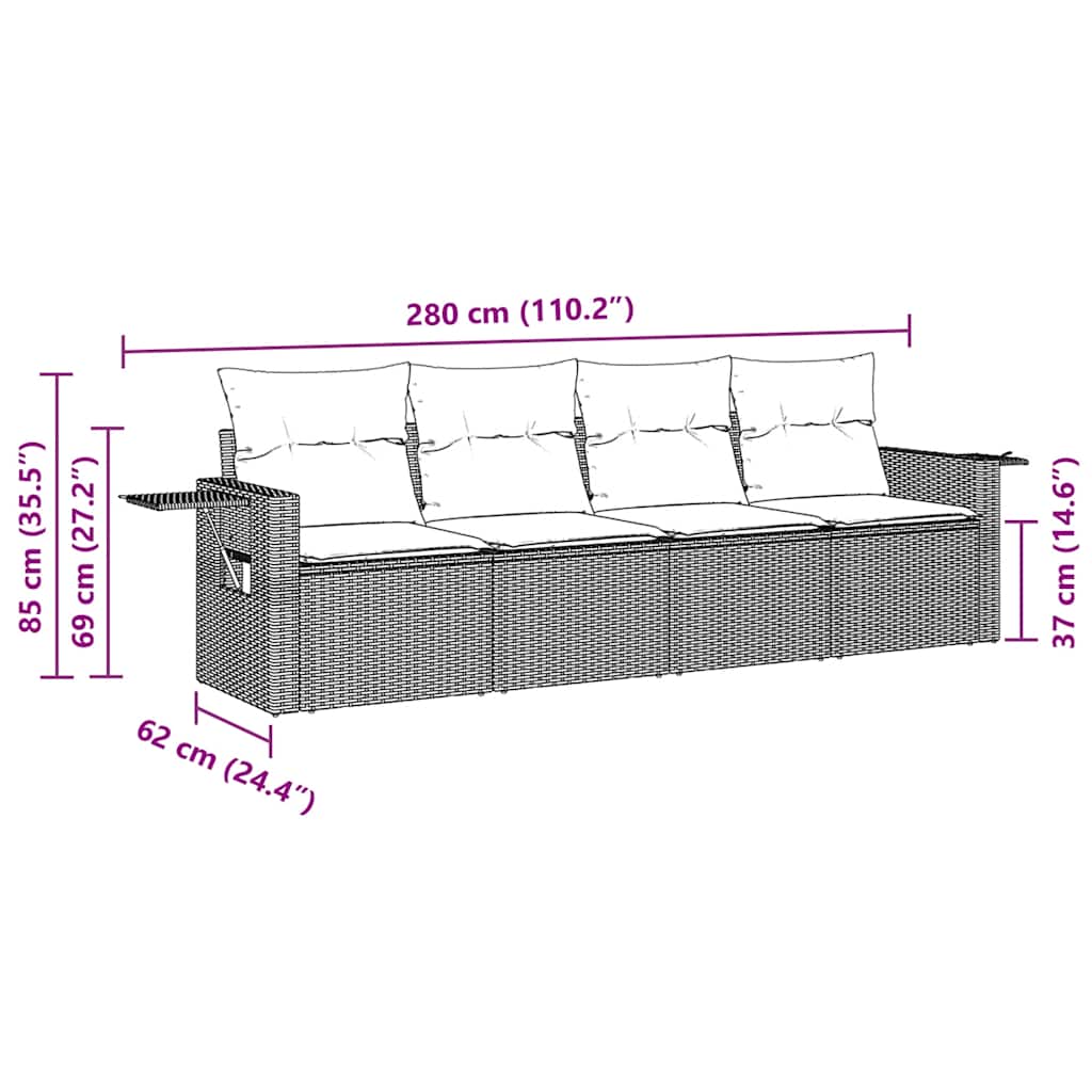 4-tlg. Garten-Sofagarnitur mit Kissen Schwarz Poly Rattan