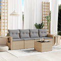5-tlg. Garten-Sofagarnitur mit Kissen Beige Poly Rattan