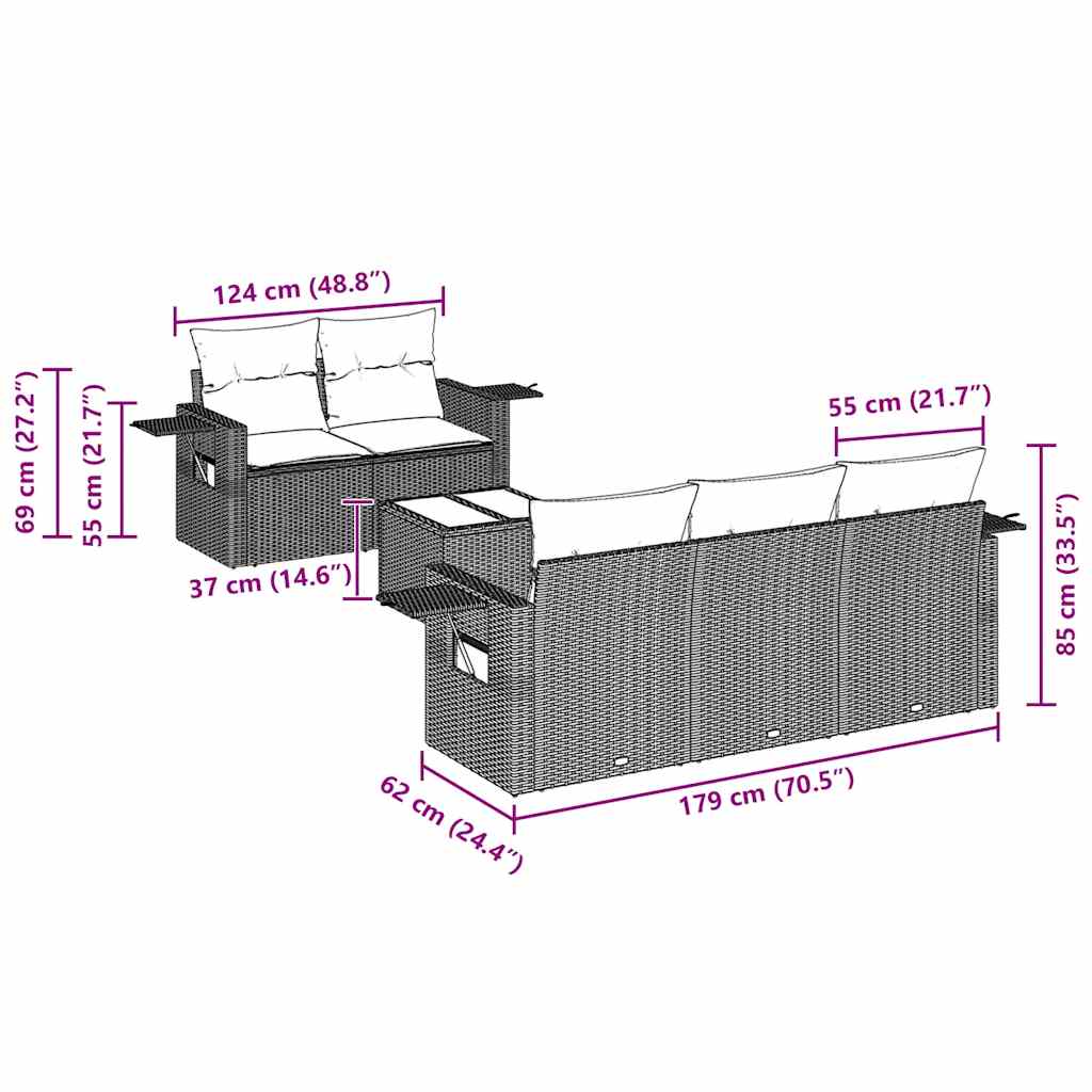 6-tlg. Garten-Sofagarnitur mit Kissen Schwarz Poly Rattan
