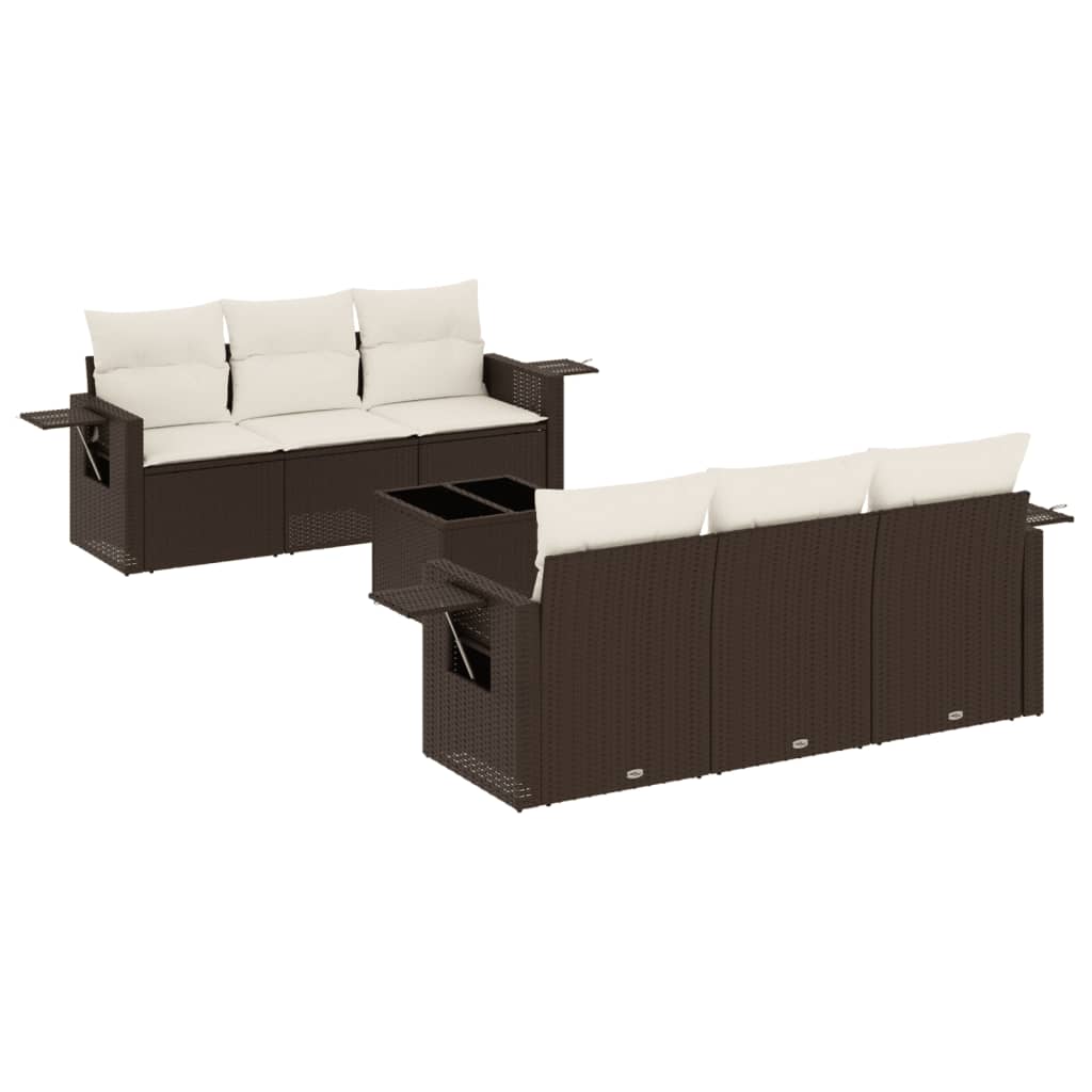 7-tlg. Garten-Sofagarnitur mit Kissen Braun Poly Rattan