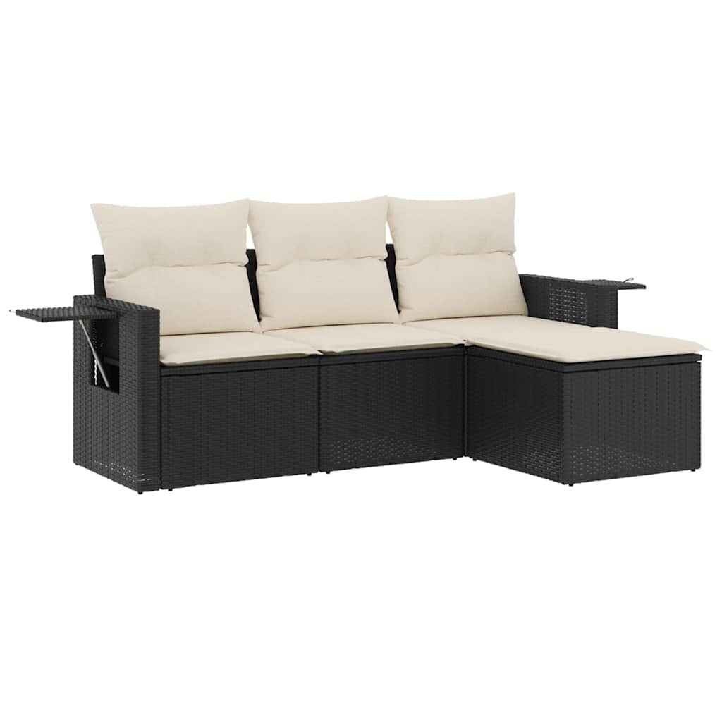 4-tlg. Garten-Sofagarnitur mit Kissen Schwarz Poly Rattan