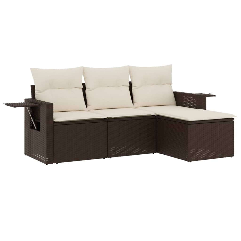 4-tlg. Garten-Sofagarnitur mit Kissen Braun Poly Rattan