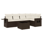 6-tlg. Garten-Sofagarnitur mit Kissen Braun Poly Rattan
