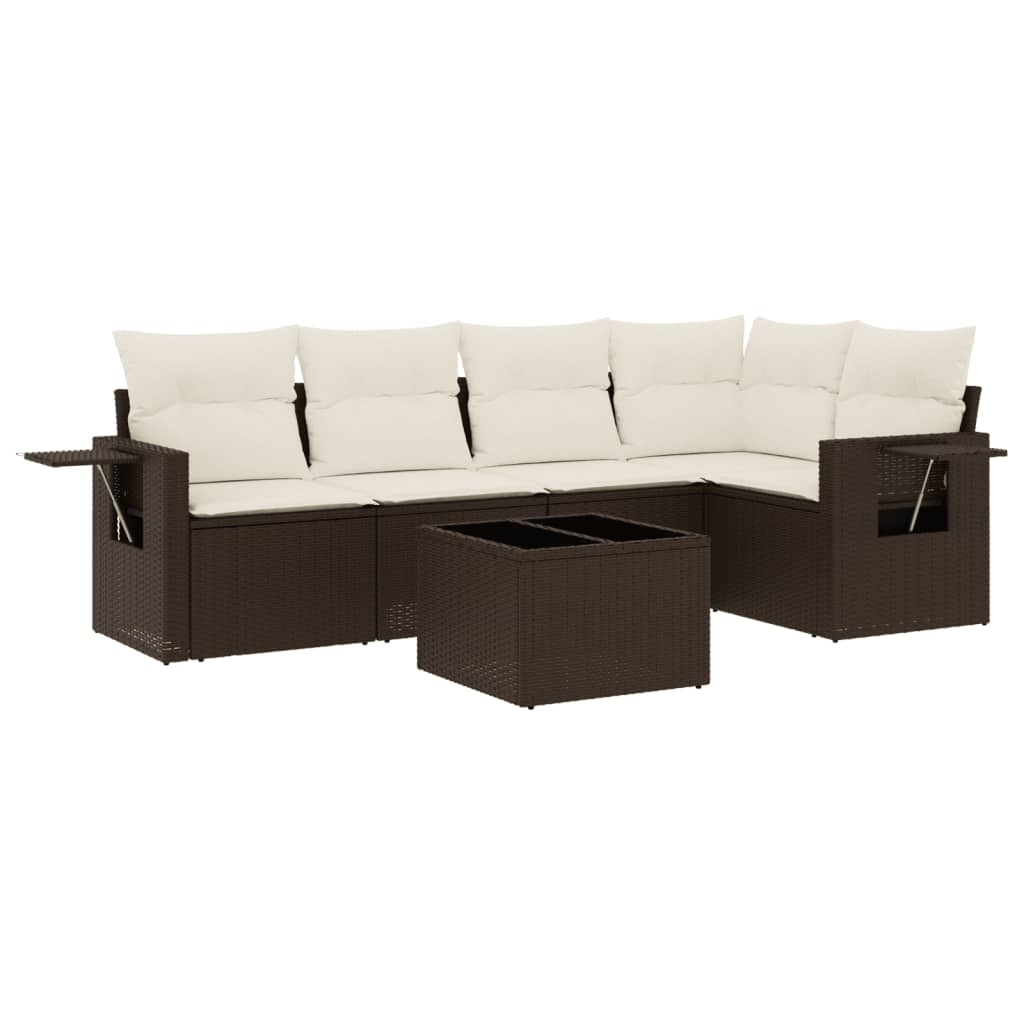 6-tlg. Garten-Sofagarnitur mit Kissen Braun Poly Rattan