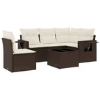 6-tlg. Garten-Sofagarnitur mit Kissen Braun Poly Rattan