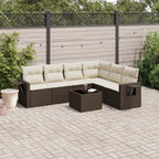 7-tlg. Garten-Sofagarnitur mit Kissen Braun Poly Rattan
