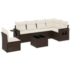 7-tlg. Garten-Sofagarnitur mit Kissen Braun Poly Rattan