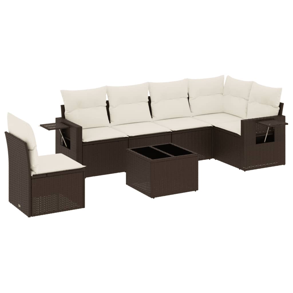 7-tlg. Garten-Sofagarnitur mit Kissen Braun Poly Rattan