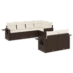 7-tlg. Garten-Sofagarnitur mit Kissen Braun Poly Rattan