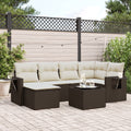 7-tlg. Garten-Sofagarnitur mit Kissen Braun Poly Rattan