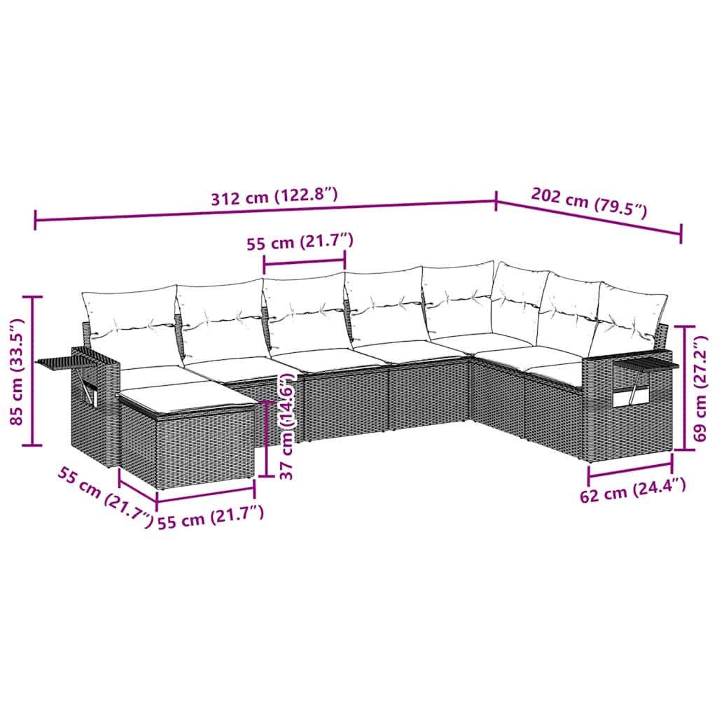 8-tlg. Garten-Sofagarnitur mit Kissen Schwarz Poly Rattan