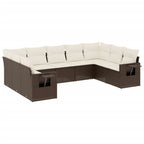 9-tlg. Garten-Sofagarnitur mit Kissen Braun Poly Rattan