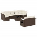 10-tlg. Garten-Sofagarnitur mit Kissen Braun Poly Rattan