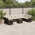 11-tlg. Garten-Sofagarnitur mit Kissen Braun Poly Rattan