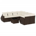 9-tlg. Garten-Sofagarnitur mit Kissen Braun Poly Rattan