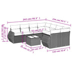 9-tlg. Garten-Sofagarnitur mit Kissen Braun Poly Rattan
