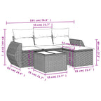 5-tlg. Garten-Sofagarnitur mit Kissen Braun Poly Rattan