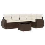 6-tlg. Garten-Sofagarnitur mit Kissen Braun Poly Rattan