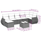 8-tlg. Garten-Sofagarnitur mit Kissen Grau Poly Rattan