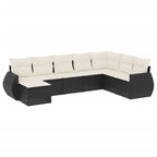 8-tlg. Garten-Sofagarnitur mit Kissen Schwarz Poly Rattan