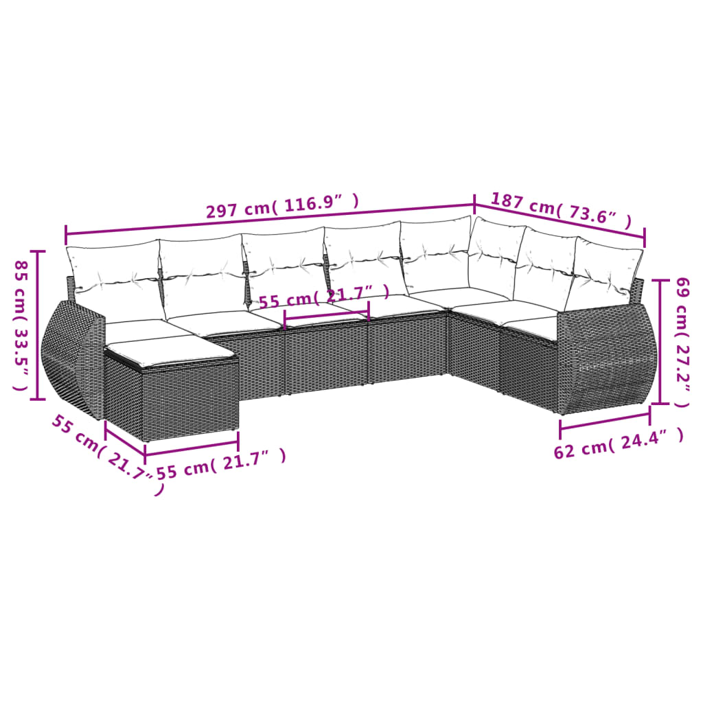 9-tlg. Garten-Sofagarnitur mit Kissen Beige Poly Rattan