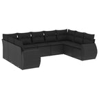 9-tlg. Garten-Sofagarnitur mit Kissen Schwarz Poly Rattan