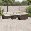 10-tlg. Garten-Sofagarnitur mit Kissen Braun Poly Rattan