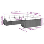 10-tlg. Garten-Sofagarnitur mit Kissen Schwarz Poly Rattan
