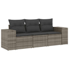 3-tlg. Garten-Sofagarnitur mit Kissen Grau Poly Rattan