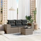 4-tlg. Garten-Sofagarnitur mit Kissen Grau Poly Rattan