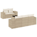 6-tlg. Garten-Sofagarnitur mit Kissen Beige Poly Rattan
